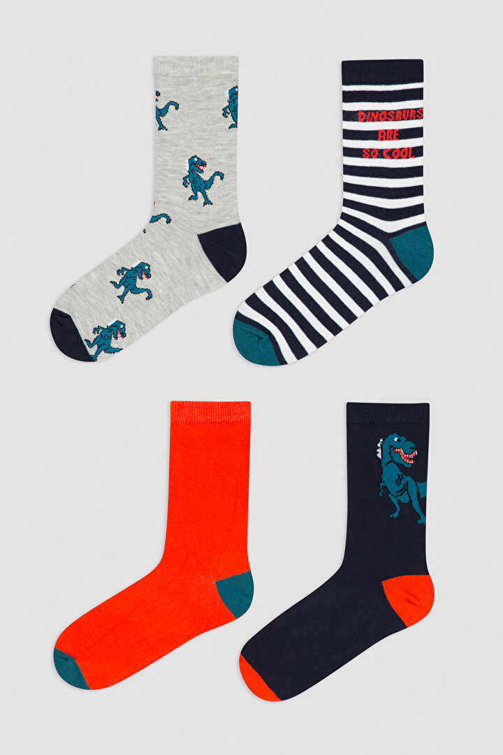 Erkek Çocuk Cool Dino 4Lü Soket Çorap - 1