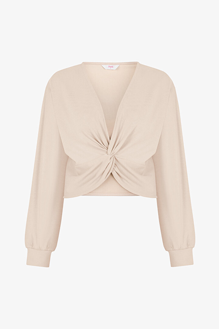 Taş Rengi Cotton Modal Blend Twisted Sweatshirt - 1