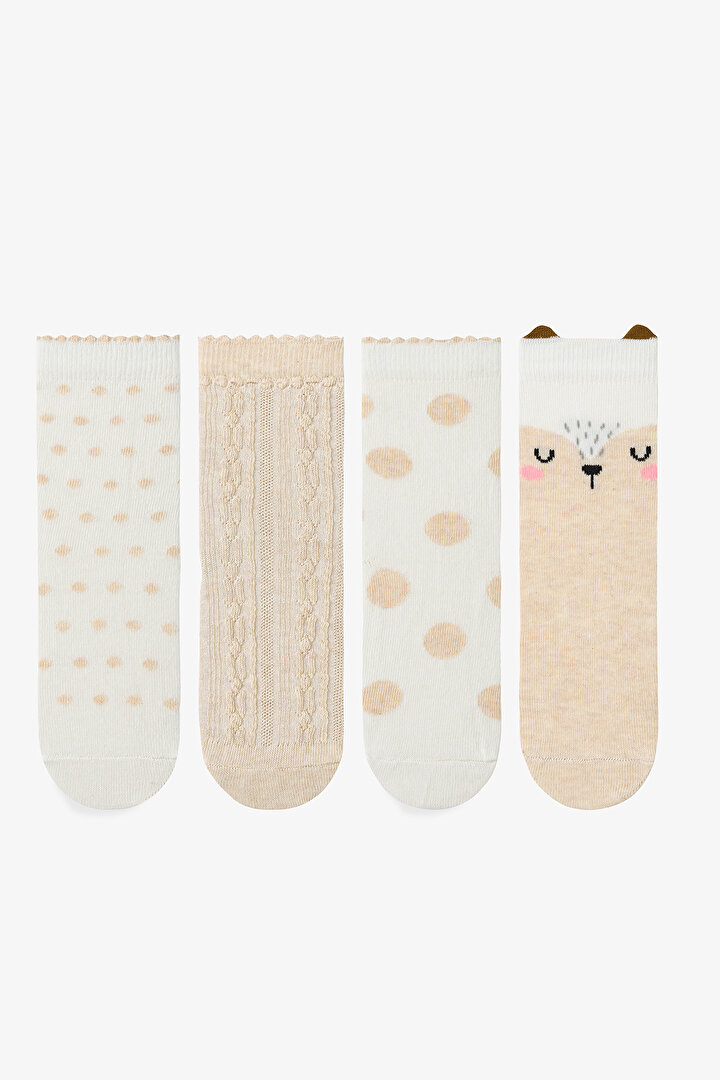 Çok Renkli Kız Çocuk Cream Hedgehog 4lü Soket Çorap - 1