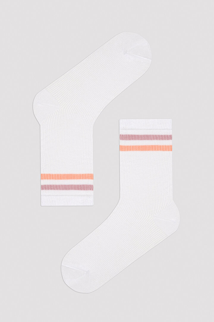 Colorful Stripe Beyaz 2li Soket Çorap - 2