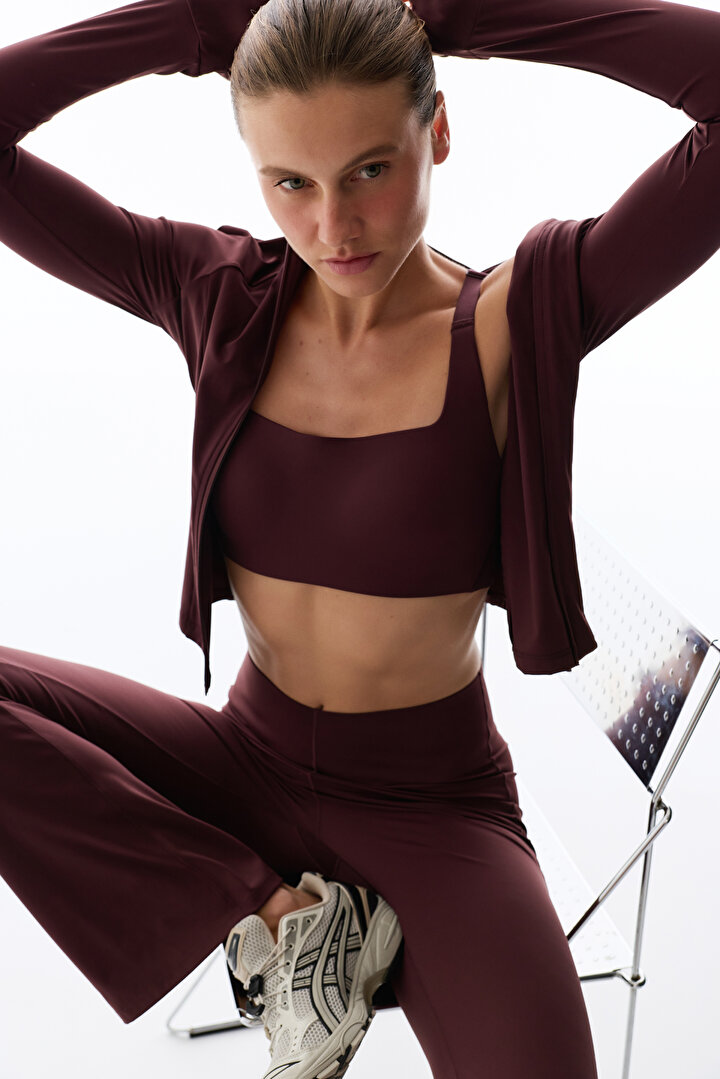 Dark Burgundy Back Pocket Sports Zipped Long Sleeve Jacket - 1