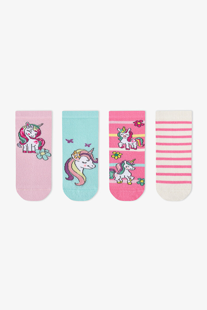 Girls' Unicorn Dreamland Cotton 4 Pack Ankle Socks - 1