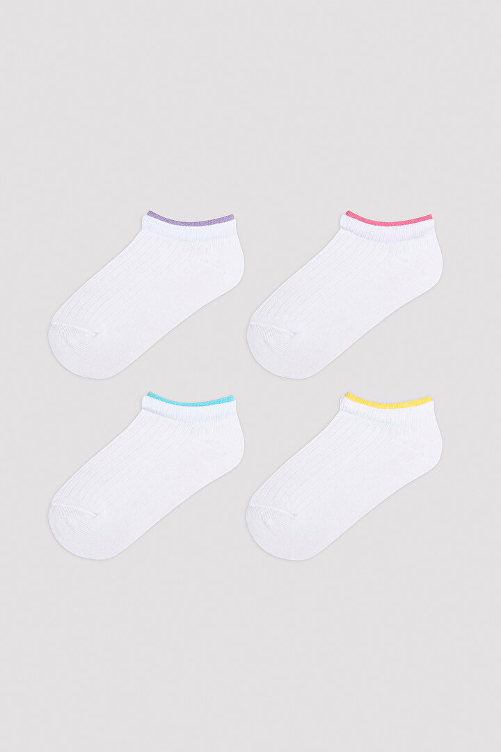 Kız Çocuk Thin Lines Beyaz 4lü Patik Çorap - 1