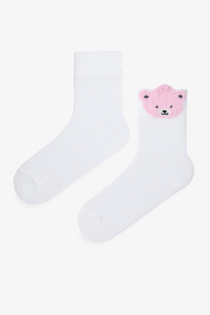 Çok Renkli Kız Çocuk Pink Bear 2li Soket Çorap - 1