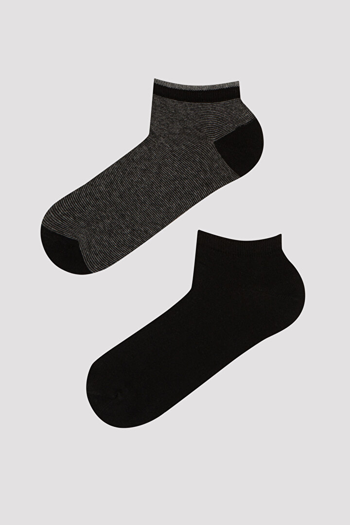 Siyah Erkek Çocuk Comfy Line 2li Patik Çorap - 1