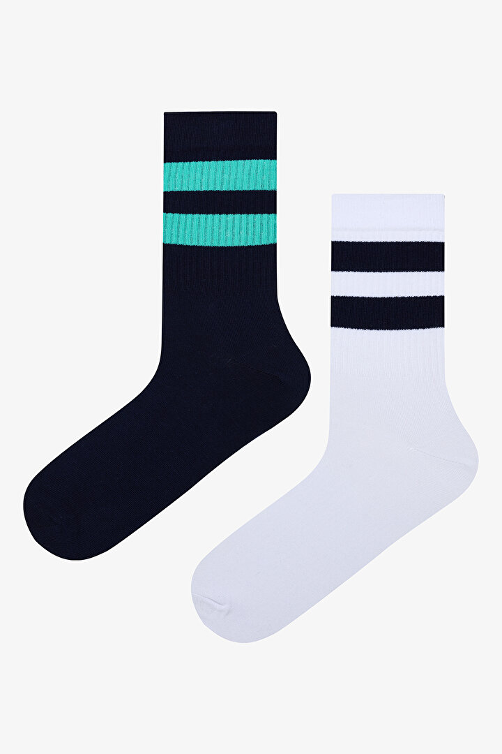 Man White Navy 2in1 Socket Socks - 1