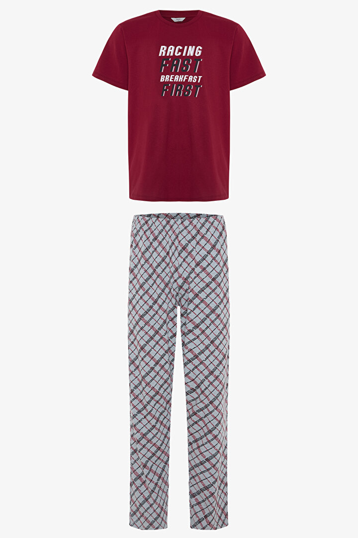 Racing Erkek Sloganlı Pamuklu Pijama Takımı - 1