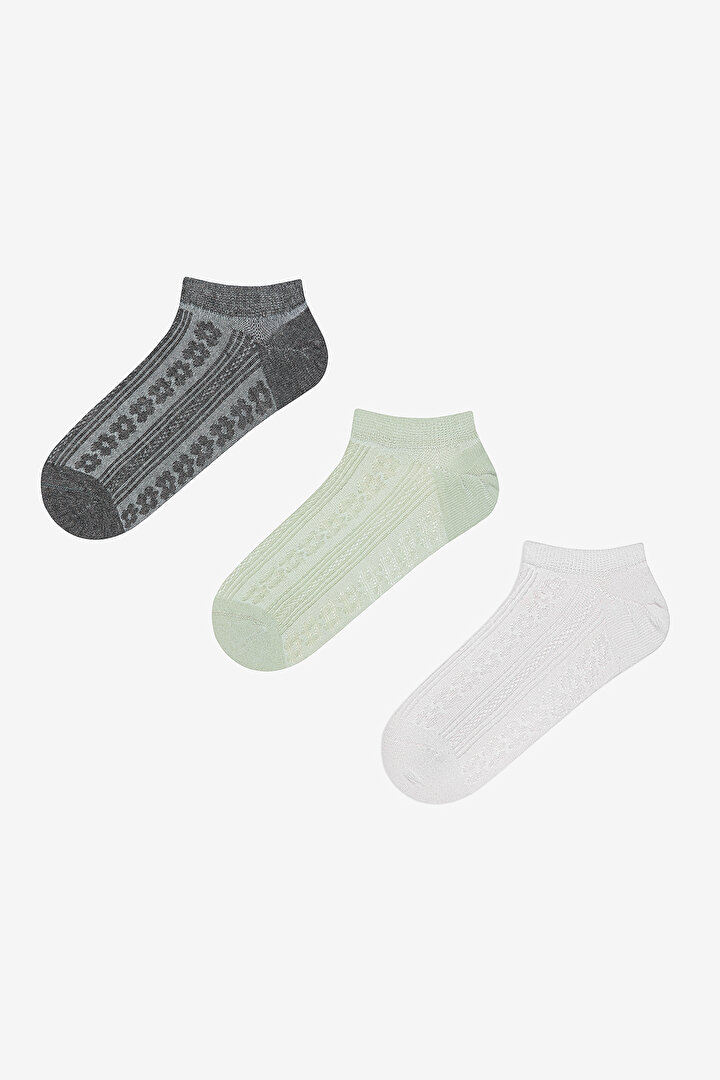 Floral Jacquard Grey-Mint 3in1 Liner Socks - 1