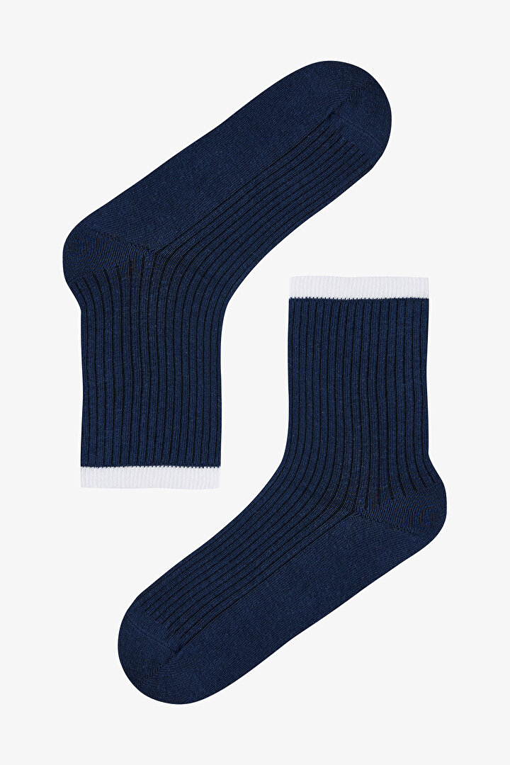 Navy - Beyaz Marine Stripe 5'li Soket Çorap - 2