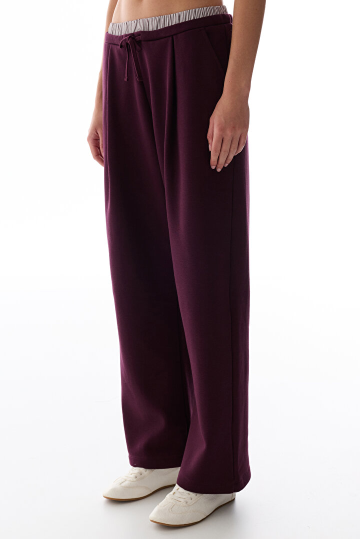 Bordo Katmanlı Geniş Paça Pantolon - 1