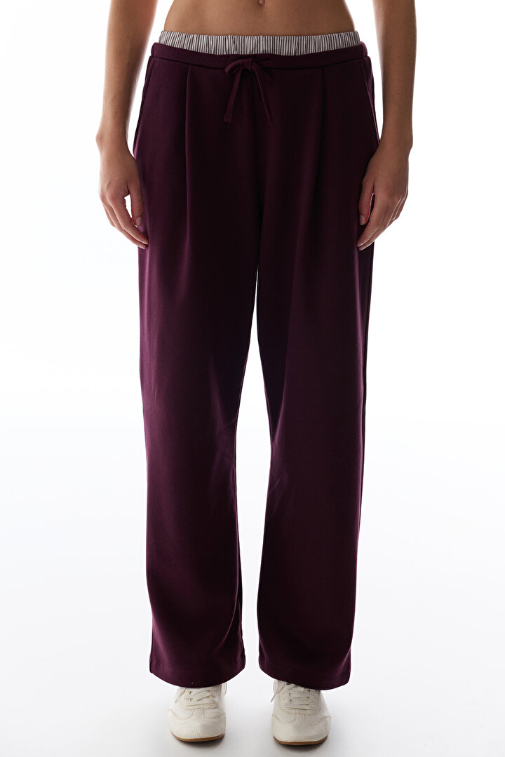 Bordo Katmanlı Geniş Paça Pantolon - 2