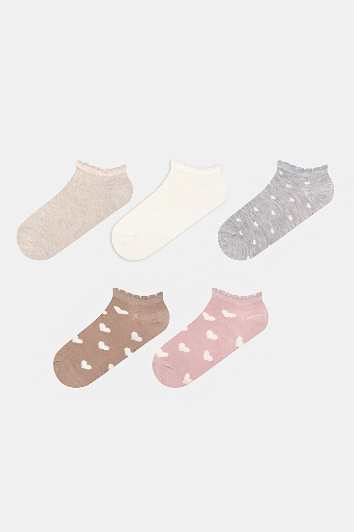 Heart Frill 5in1 Brown Pink Liner Socks - 1