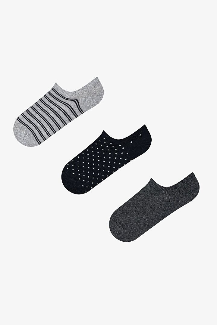 3 Pairs Seamless Toe Polka Dot & Stripe Patterned Sneaker Socks - 1