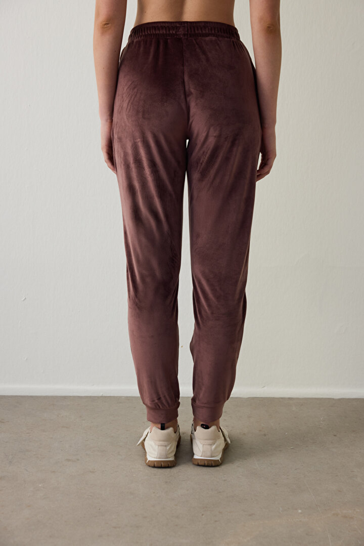 Brown Soft Velvet Warm Jogger Sweatpants - 2