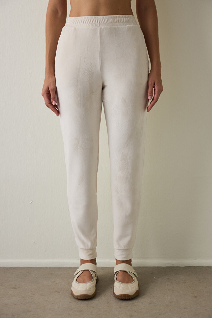 Beige Soft Velvet Warm Jogger Sweatpants - 2