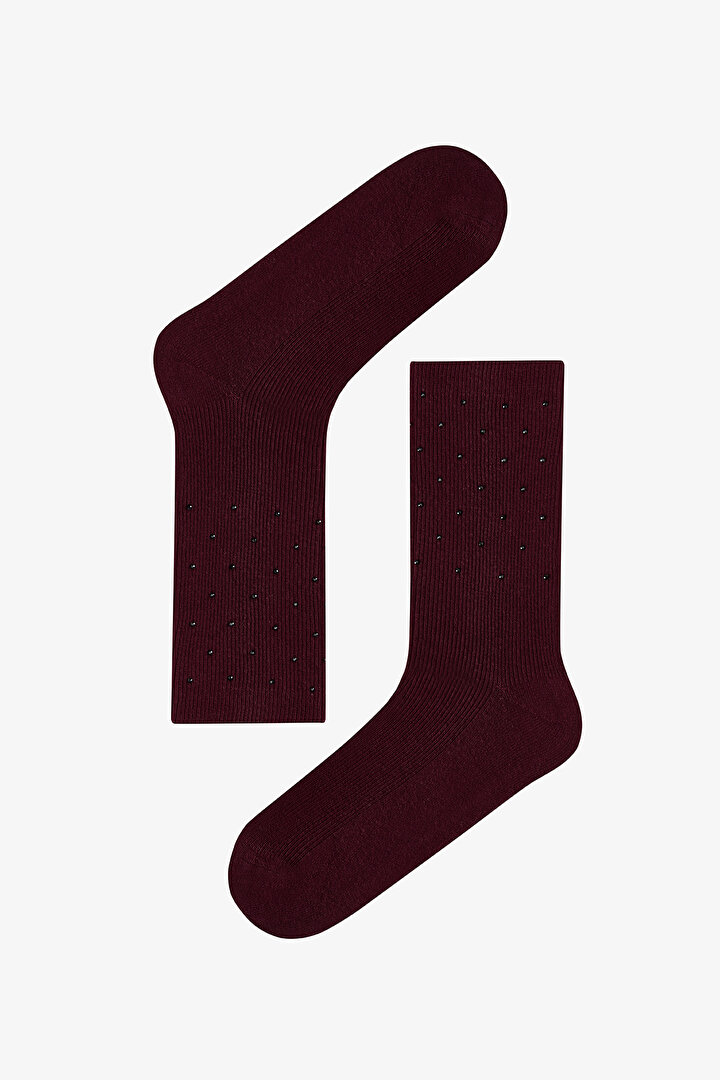 Bordo Mini Stone Soket Çorap - 1