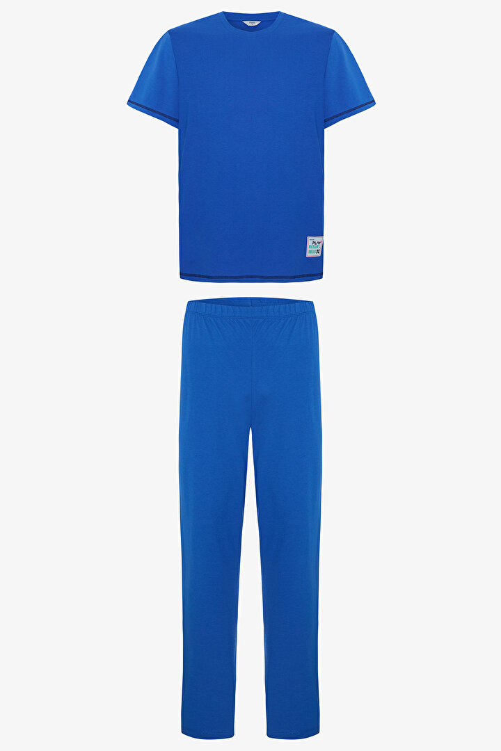 Erkek Future Slogan Baskılı Kısa Kollu Pijama Takımı - 1