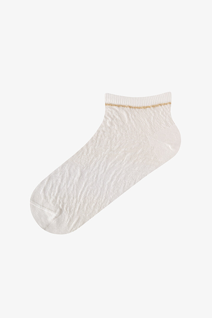 Ecru Black Shiny Line Jakarlı Zebra Print 5 Pack Liner Socks - 2