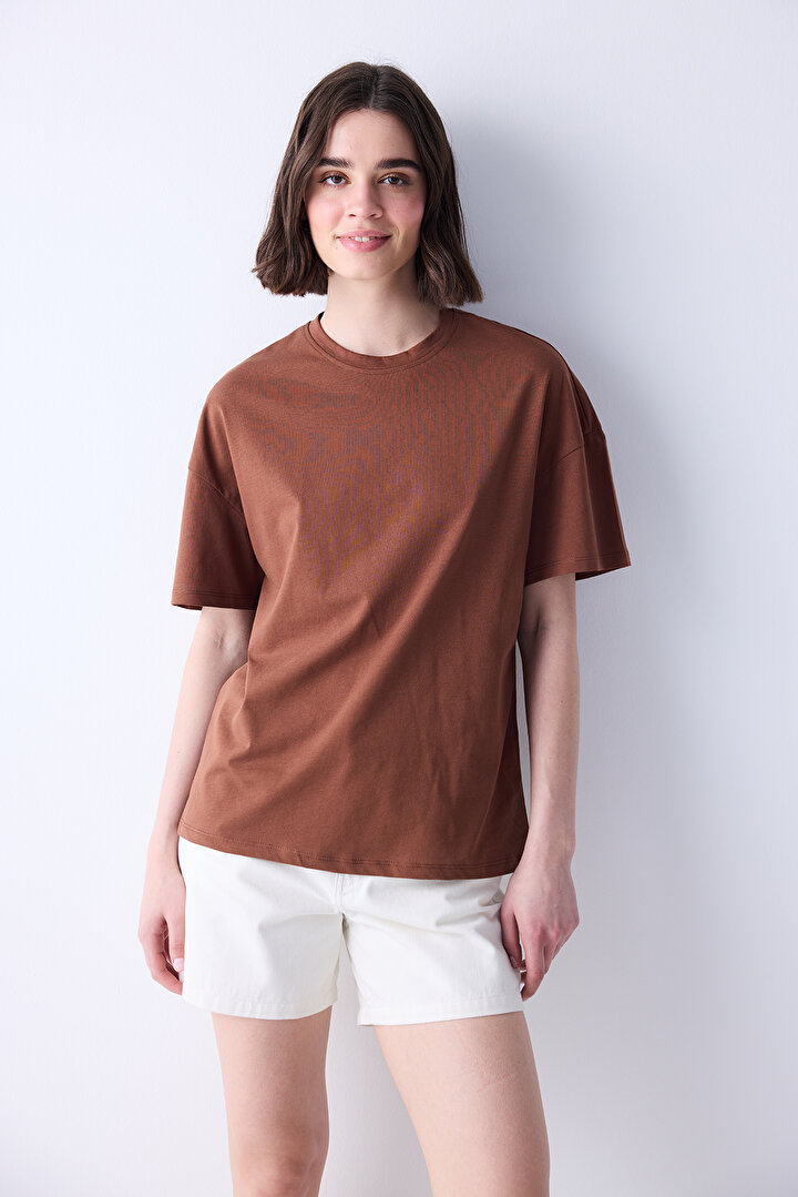 Oversize Kahverengi T-Shirt - 1
