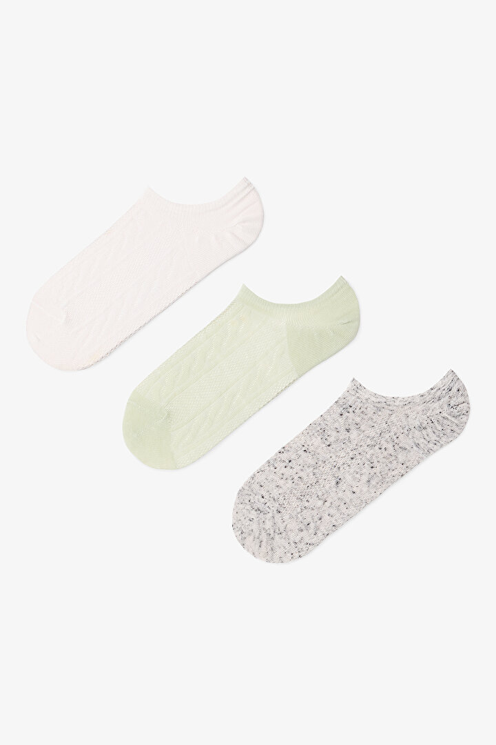 3 Çift Pamuklu Kendinden Desenli Sneaker Çorap - 1