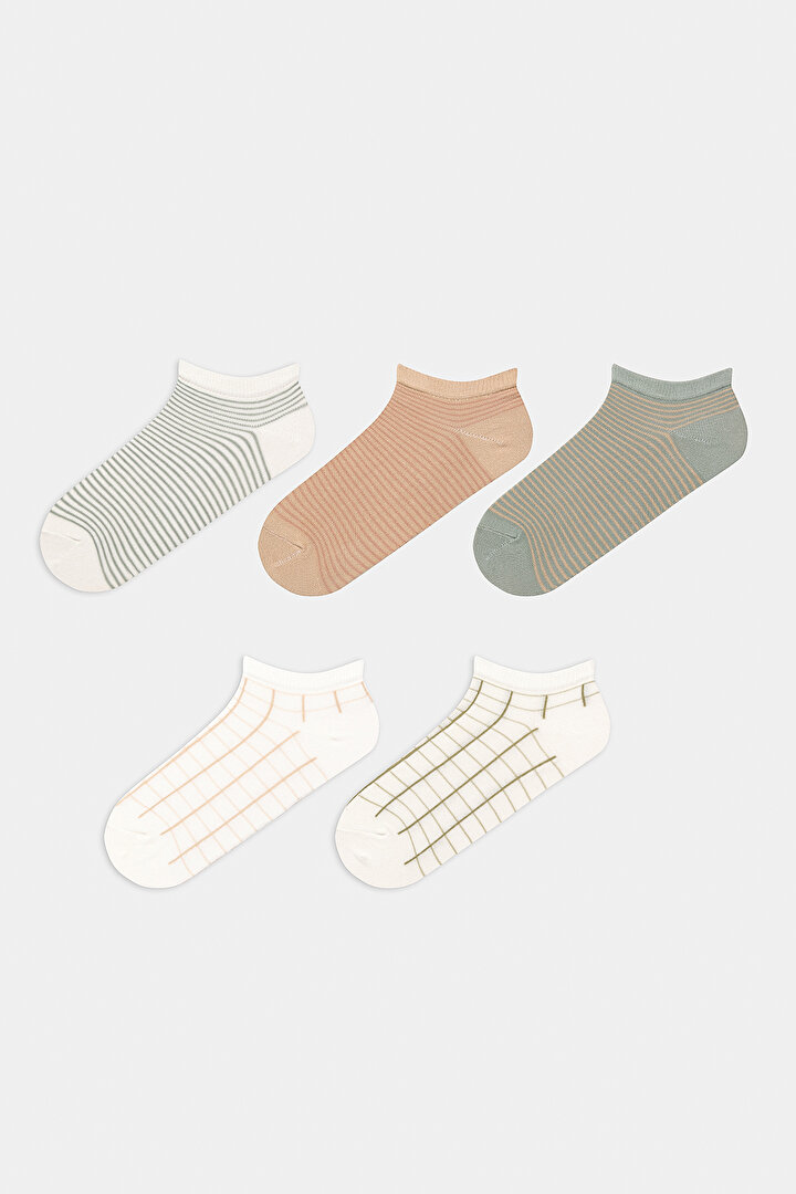 Square 5in1 White Green Liner Socks - 1