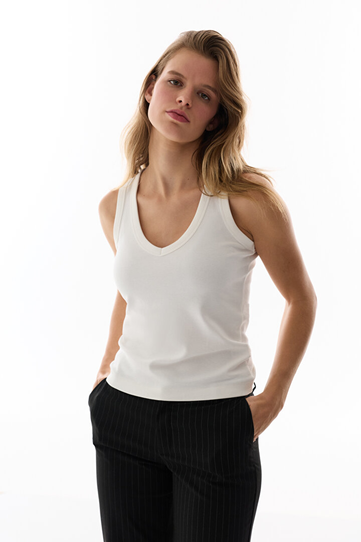 Off White Premium V Neck Top - 2