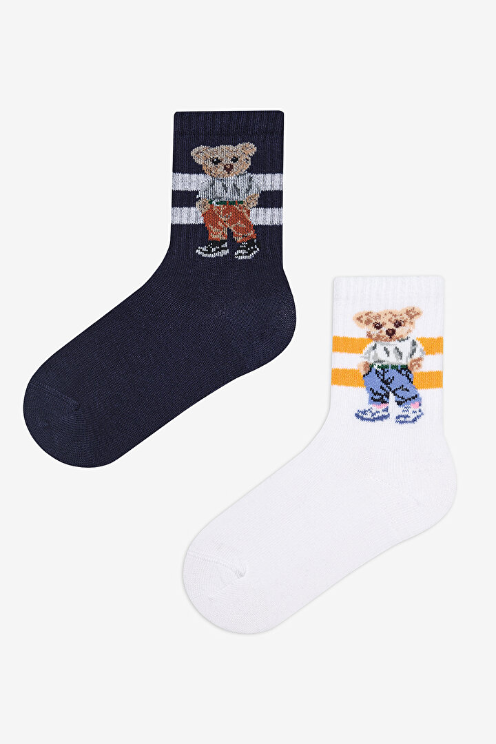 Erkek Çocuk Cool Bear 2li Çok Renkli Tenis Soket Çorap - 1