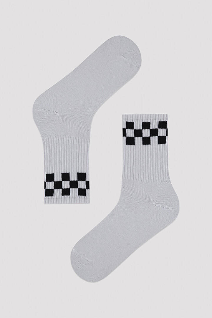 Erkek Siyah Beyaz Desenli 2li Soket Çorap - 3