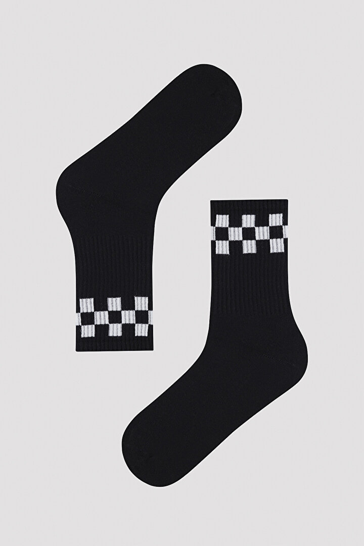 Erkek Siyah Beyaz Desenli 2li Soket Çorap - 4