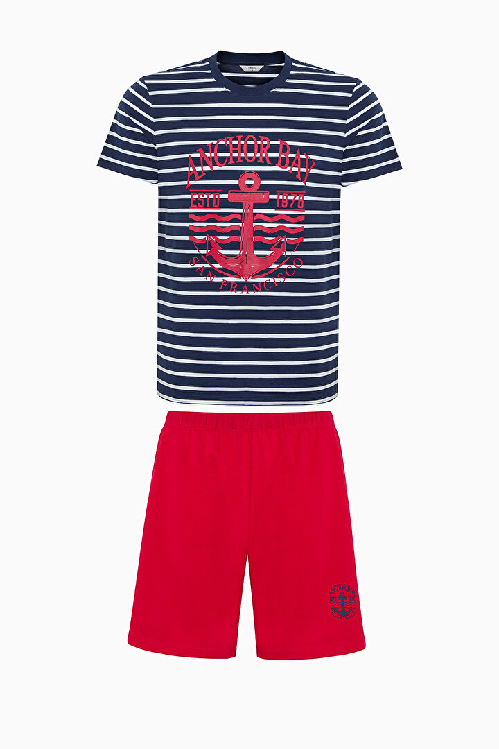 Stripe Anchor Çok Renkli Şortlu Pijama Takımı - 1