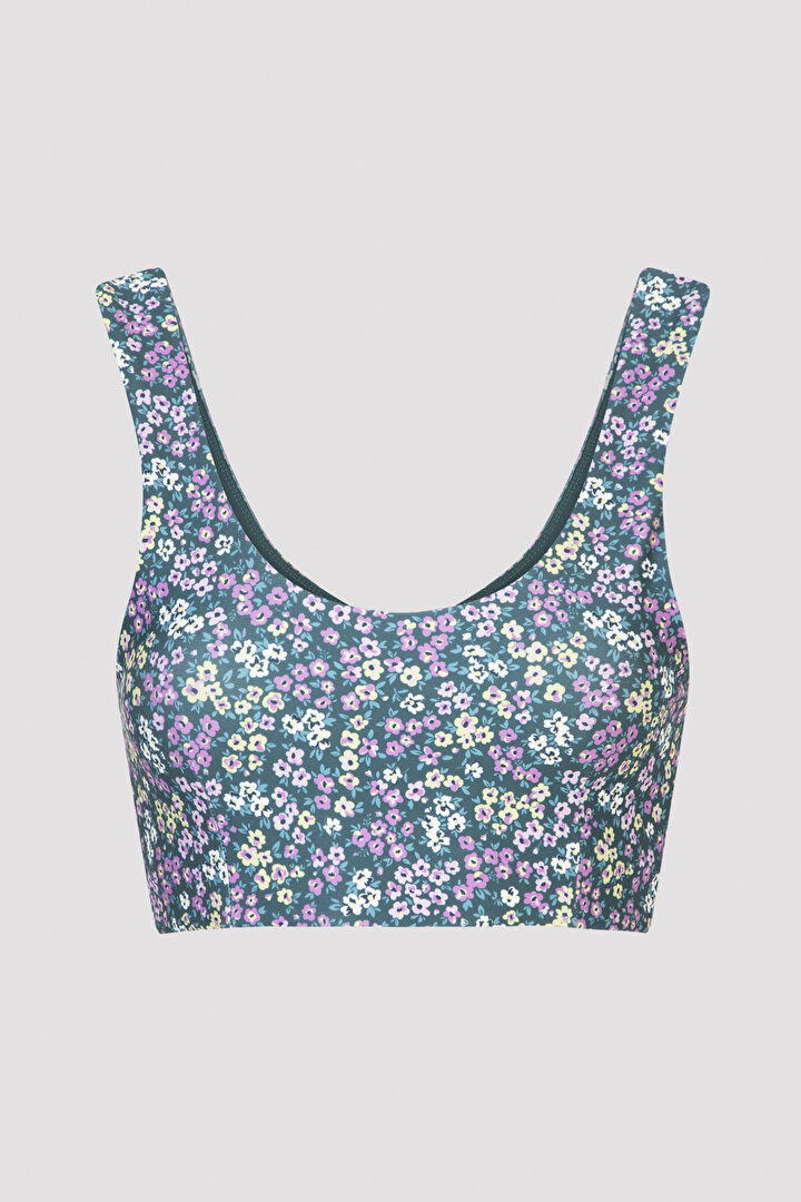 Flower Printed Crop Bikini Üstü - 1