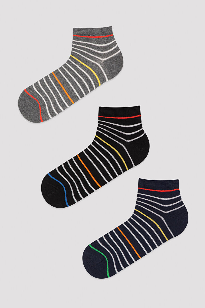 Lacivert Stripe Colour 3lü Liner Çorap - 1