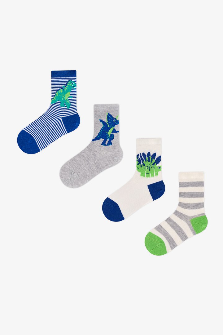 Boys' Dragon Dinosaur Print Cotton 4 Pack Ankle Socks - 1