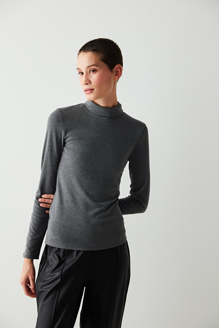 Grey Thermal High Neck Top - 2