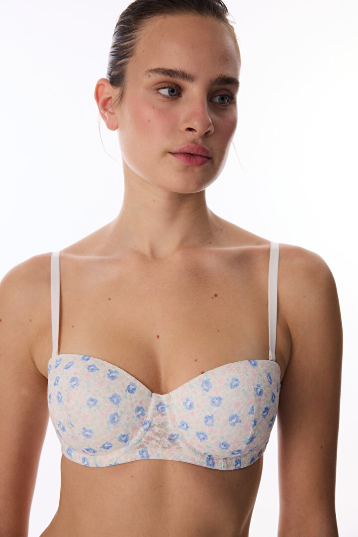 Kırık Beyaz Bloom Floral Lace Dantel Sütyen - 1
