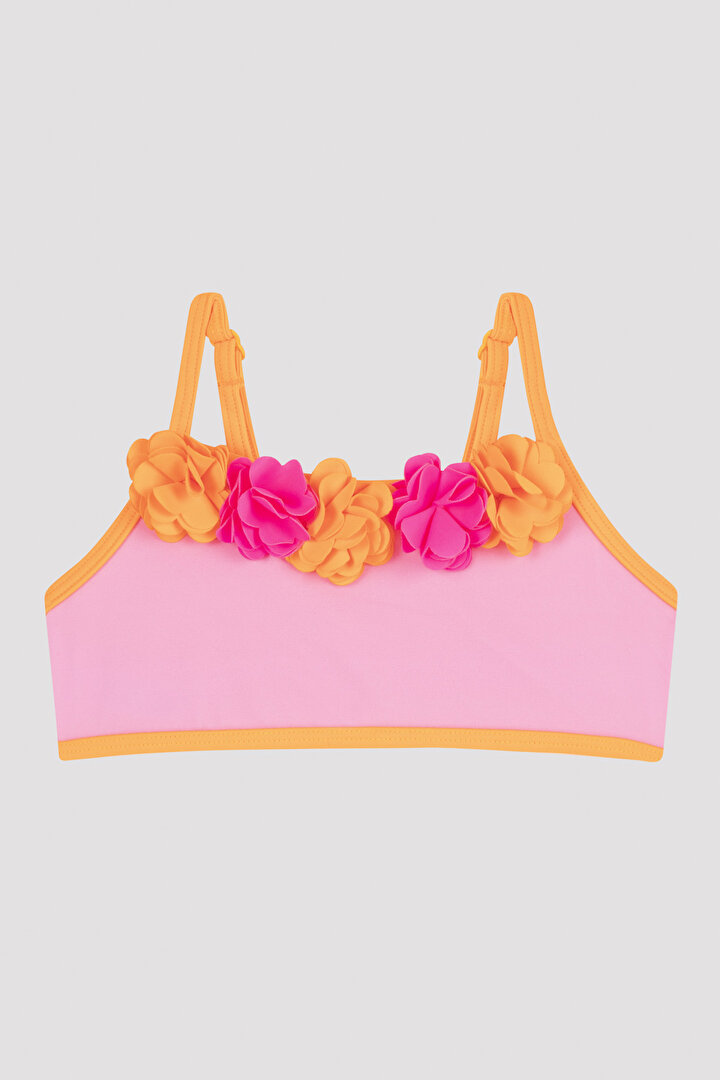 Pink Girls Flower Bandeau Bikini Set - 2