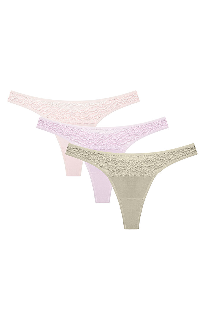 Natural Tones Lacy Detailed 3in1 Multi Colour Thong - 1