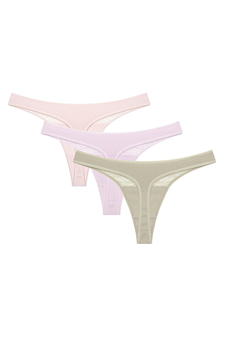 Natural Tones Lacy Detailed 3in1 Multi Colour Thong - 2