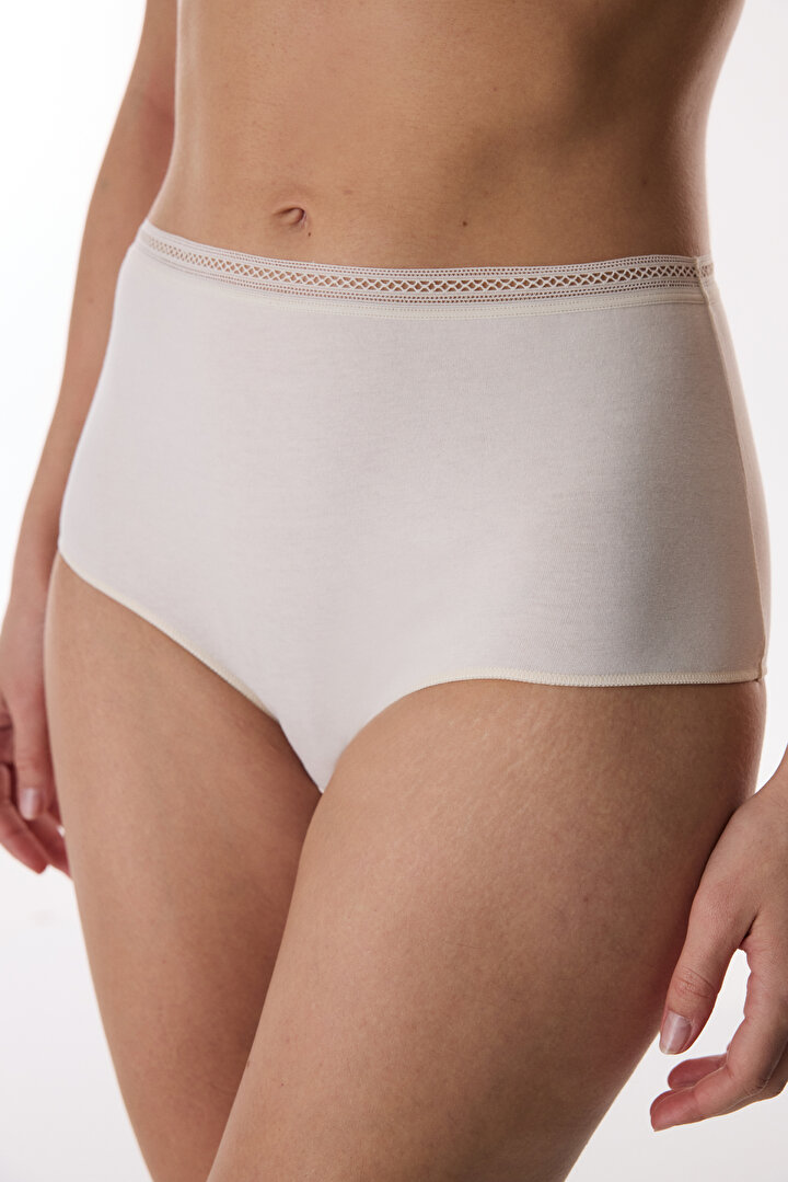 Bej Easy Pamuklu Trim Yüksek Bel Slip Külot - 1