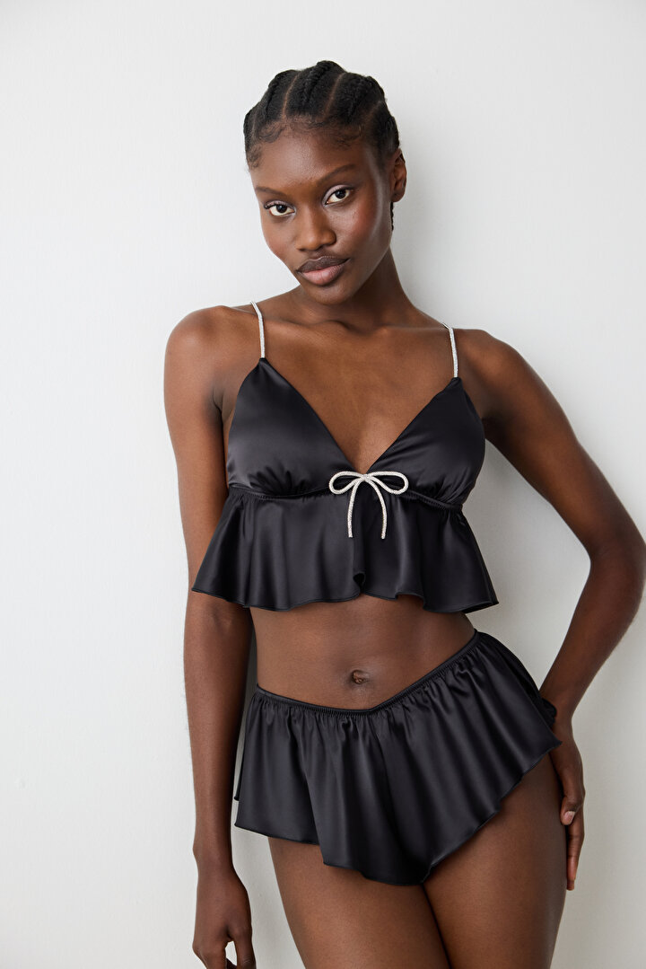 Satin Black Bralet - 2