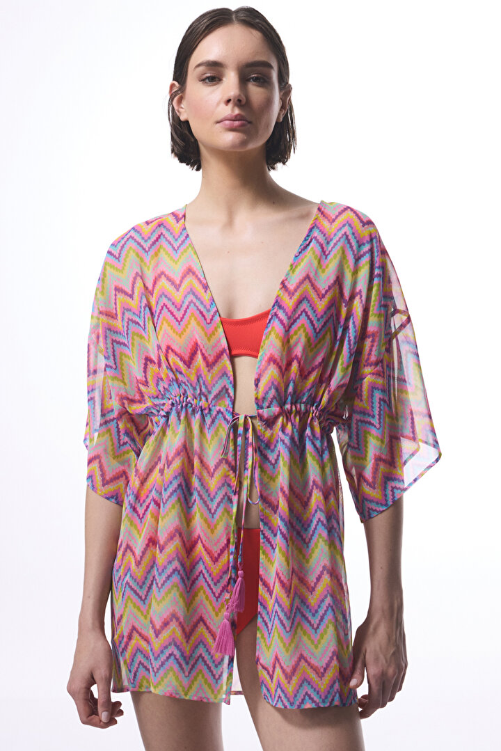 Renkli Zigzag Kimono  Plaj Giyim - 1