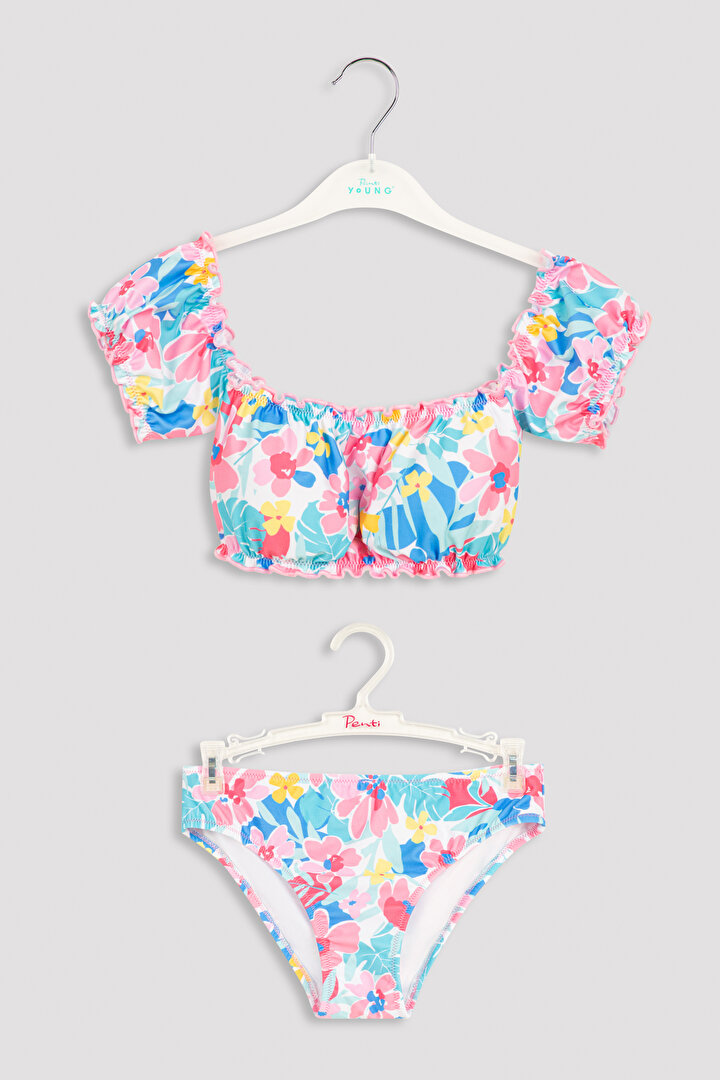 Kız Çocuk Floral Straplez Bikini Takımı - 1