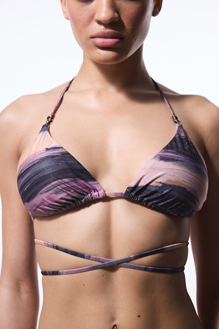 Nixie Çizgili Tokalı Üçgen Bikini Üstü - 1