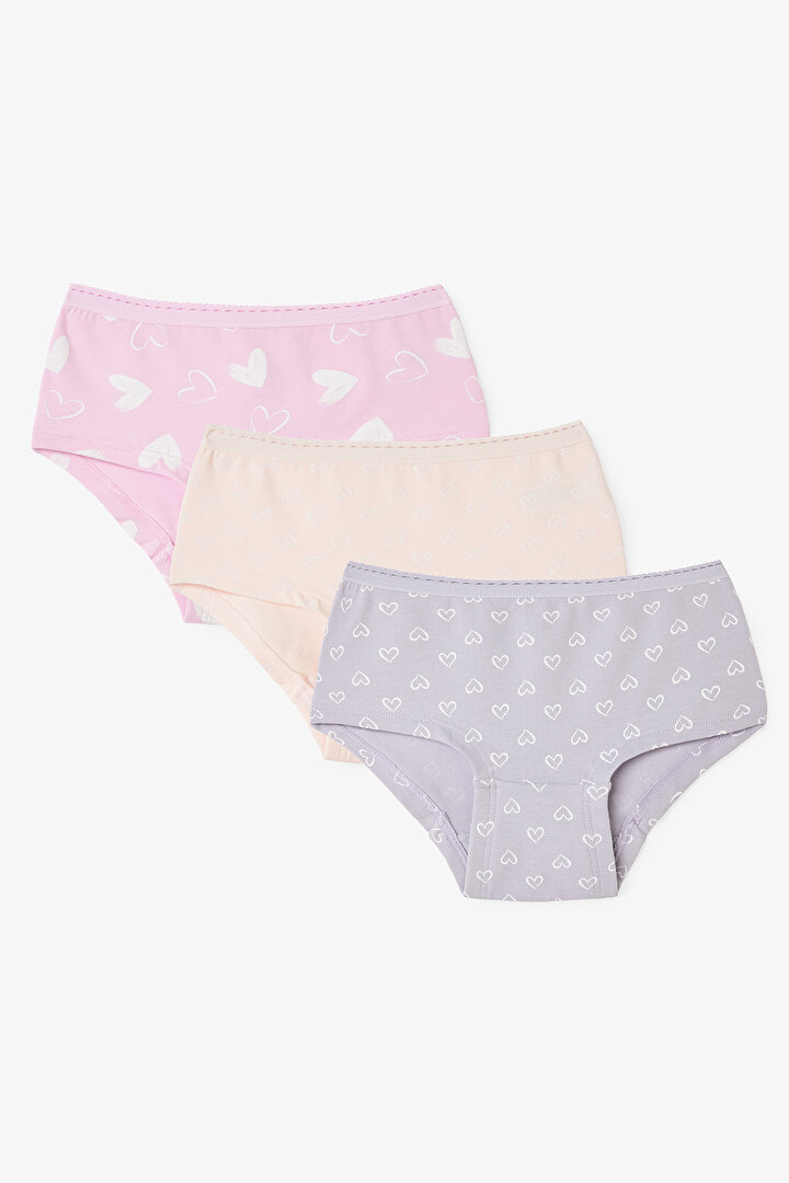 Girls Heart Patterned Normal Waist 3-Pack Hipster Panties - 1
