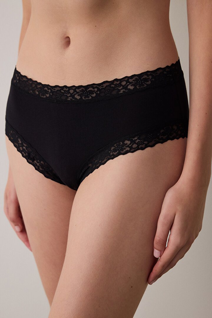 Black Low Waist Cotton Hipster - 1