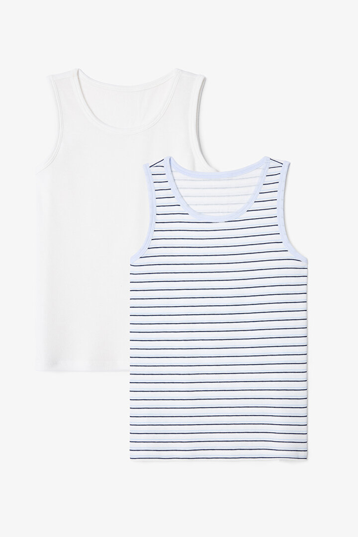 Off-White Boys Captain Line Striped 2-Pack Undershirt - 1