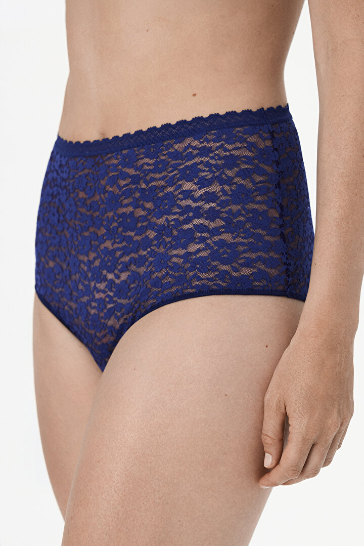 Lacivert Easy Lace Yüksel Bel Slip Külot - 1
