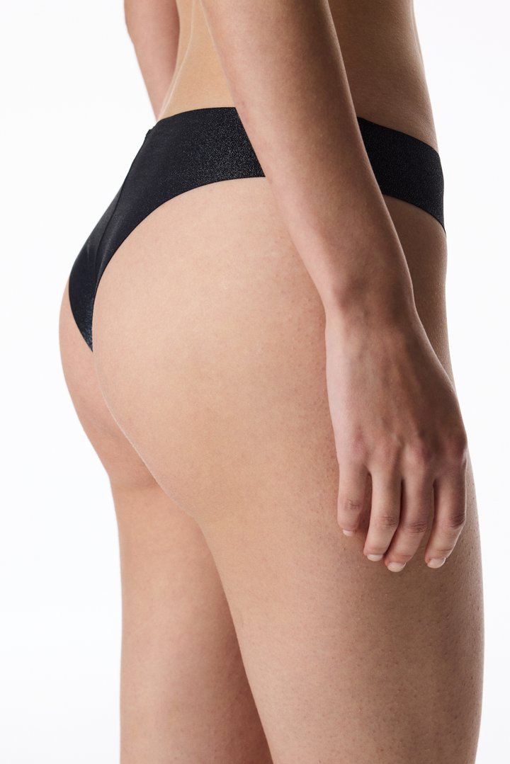 Black Invisible Shinny Brazilian Briefs - 2