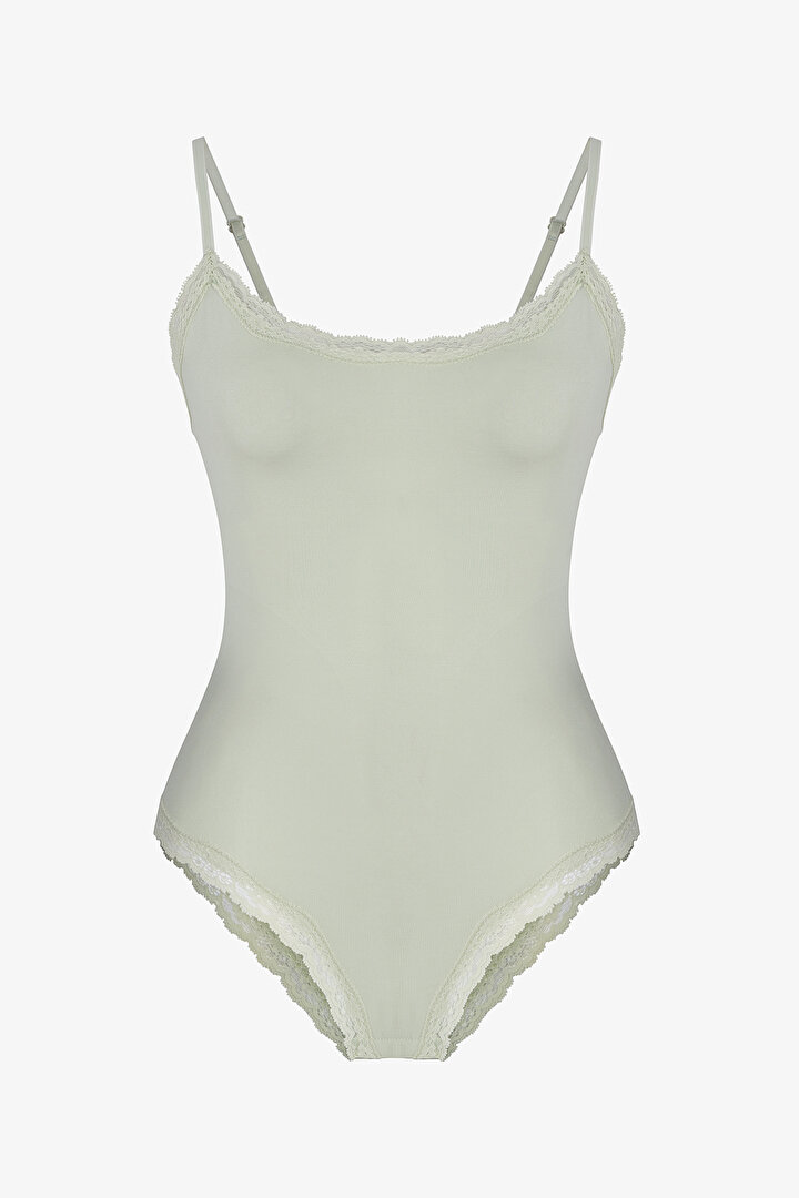 Mint Yeşili Lace Dantel Detaylı Bodysuit - 1