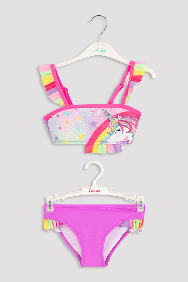 Kız Çocuk Star Unicorn Bandeau Bikini Takımı - 1